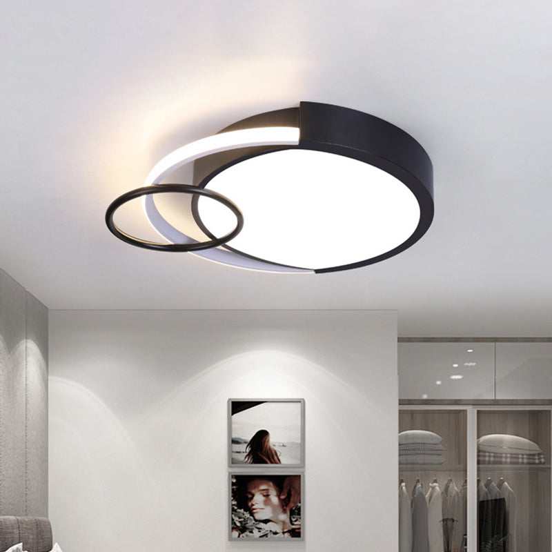 Sleek Black Circle Flush Mount Minimalist LED Metallic Ceiling Lamp - 16.5"/20" Diameter, Versatile with White/Warm/3 Color Light - Ideal for Bedroom