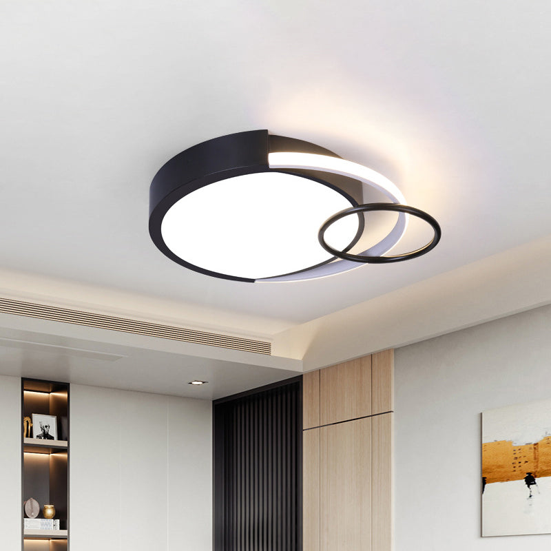 Sleek Black Circle Flush Mount Minimalist LED Metallic Ceiling Lamp - 16.5"/20" Diameter, Versatile with White/Warm/3 Color Light - Ideal for Bedroom