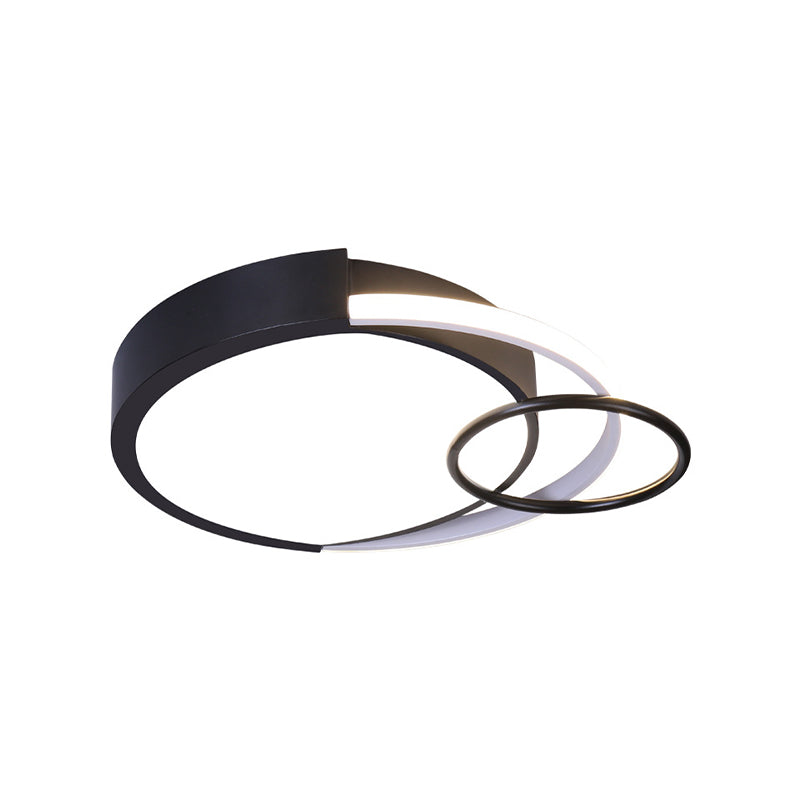 Sleek Black Circle Flush Mount Minimalist LED Metallic Ceiling Lamp - 16.5"/20" Diameter, Versatile with White/Warm/3 Color Light - Ideal for Bedroom