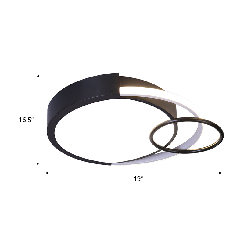 Sleek Black Circle Flush Mount Minimalist LED Metallic Ceiling Lamp - 16.5"/20" Diameter, Versatile with White/Warm/3 Color Light - Ideal for Bedroom