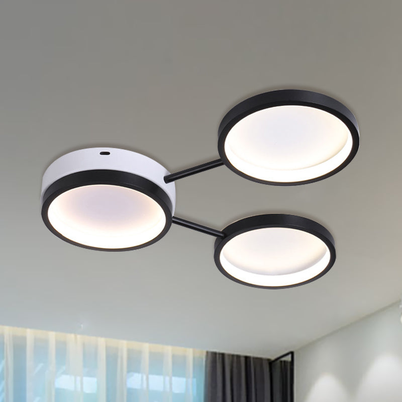 Plafonnier LED minimaliste : plafonnier noir à 3 anneaux en acrylique blanc chaud