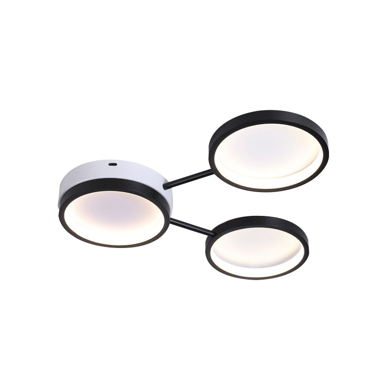 Plafonnier LED minimaliste : plafonnier noir à 3 anneaux en acrylique blanc chaud