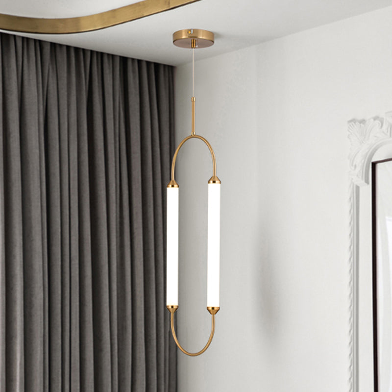 Gold LED Oval Pendant Lamp for Bedside or Ceiling - 19.5"/20.5"/25" with Acrylic Shade in White/Warm Light