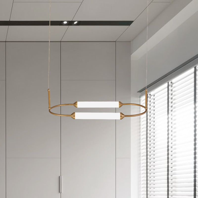 Gold LED Oval Pendant Lamp for Bedside or Ceiling - 19.5"/20.5"/25" with Acrylic Shade in White/Warm Light
