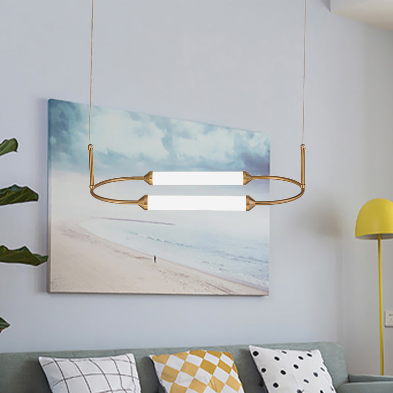 Modern Metallic Led Pendant Lamp In Gold With Oval Ring Design - Available 3 Sizes White/Warm Light