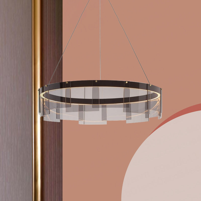 Contemporary Led Glass Panel Pendant Light - Black Ring Fixture With White/Warm Suspension