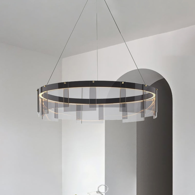 Contemporary LED Black Glass Panel Pendant Light Fixture with White/Warm Lighting – Ceiling Suspension Lamp