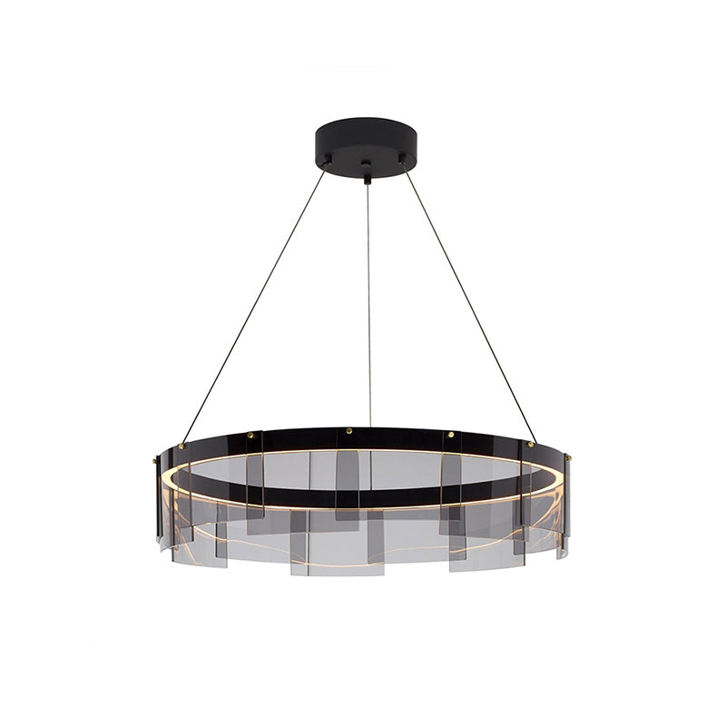 Contemporary LED Black Glass Panel Pendant Light Fixture with White/Warm Lighting – Ceiling Suspension Lamp