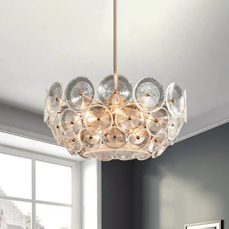 Modernist Gold Acrylic Circle Pendant Lamp with 3 Bulbs - Chandelier Lighting