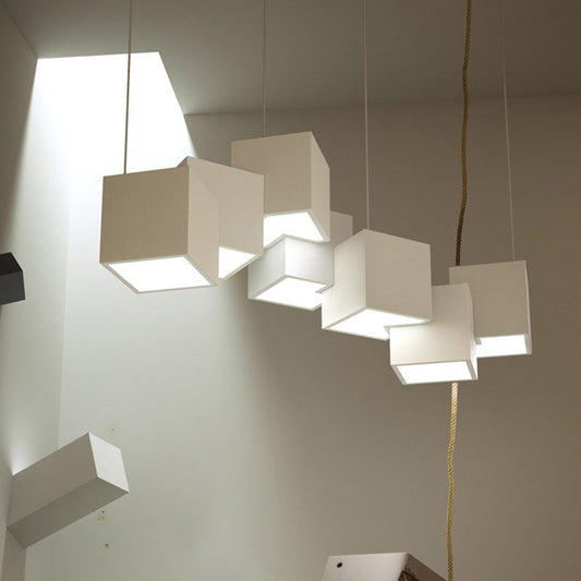 Modernist Cube Ceiling Light - Black/White Spliced 8 Lights Metal Led Pendant Lamp In White/Warm