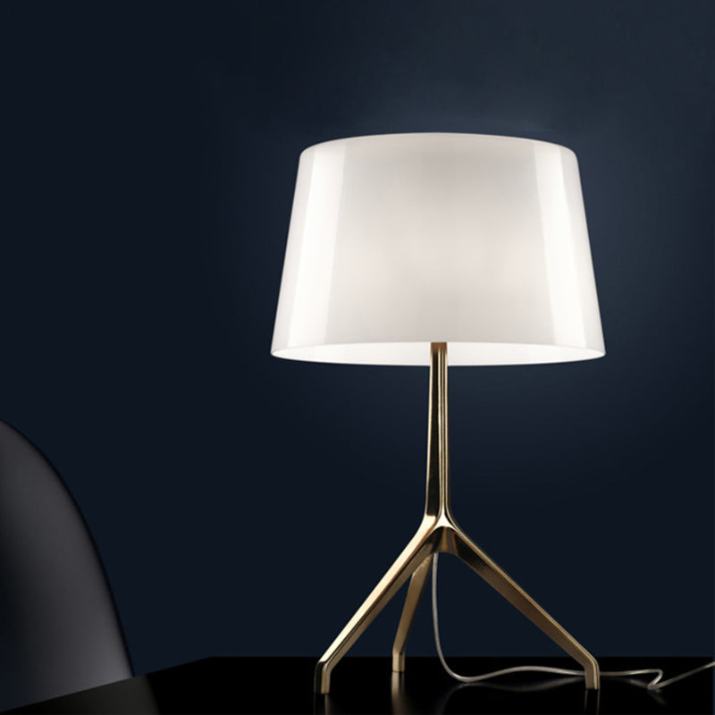 Gold Metal Tripod Nightstand Lamp With Barrel Shade For Bedroom Simple & Elegant Design