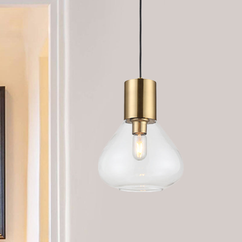 Modern 1-Head Gold Pendant Lamp For Dining Table With Clear Glass Urn And Hanging Lighting