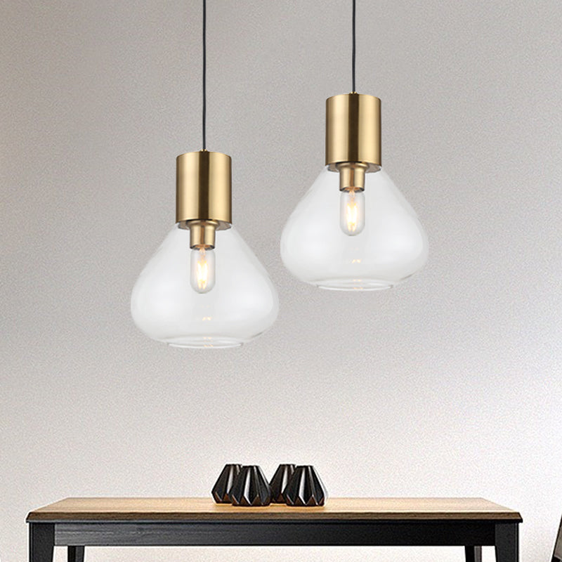 Modern Clear Glass Urn Pendant Lamp - Gold Finish - Dining Table Lighting