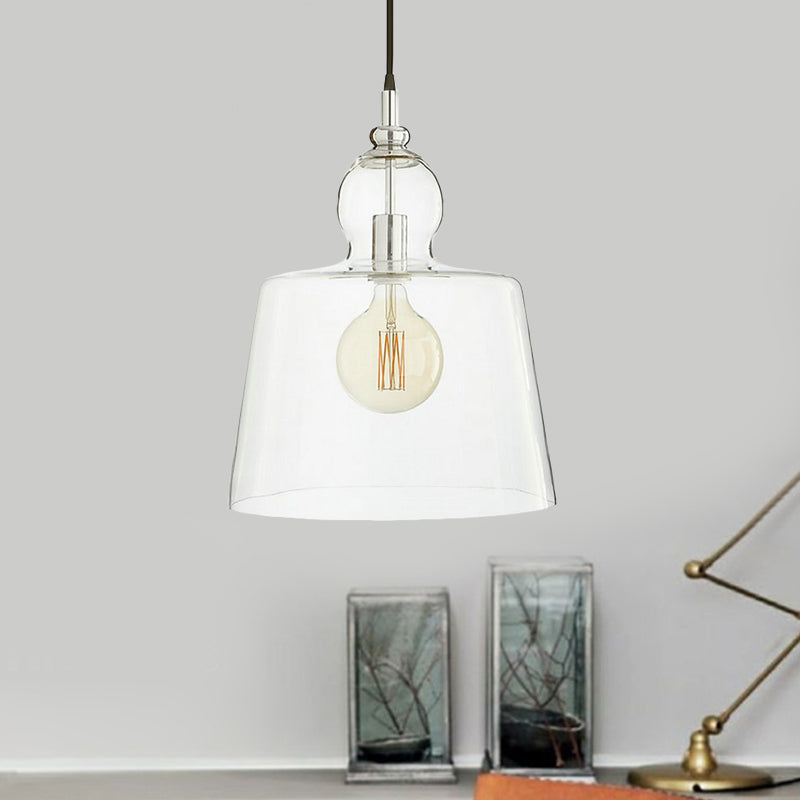 Simple Chrome Ceiling Pendant Light with Clear Glass Shade - Bedroom Suspension Fixture
