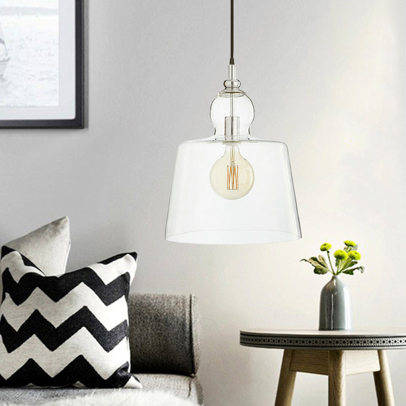 Simple Chrome Ceiling Pendant Light with Clear Glass Shade - Bedroom Suspension Fixture