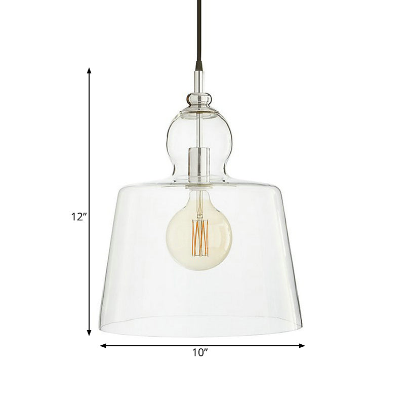 Simple Chrome Ceiling Suspension Light With Clear Glass Shade - Upside-Down Trifle Design