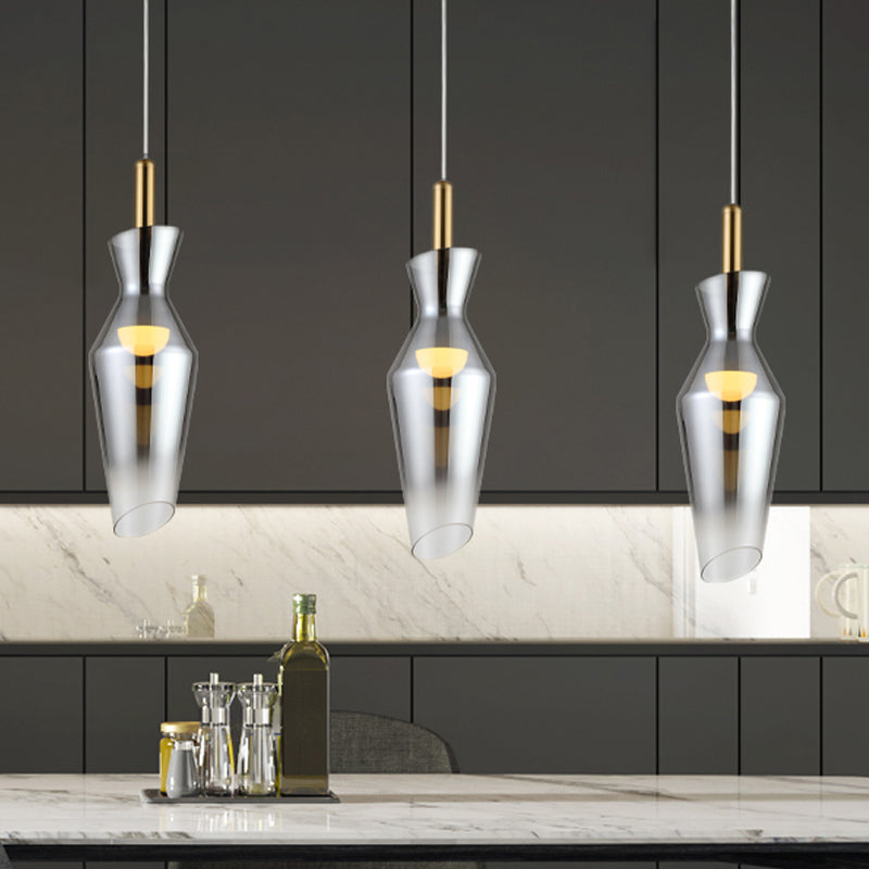 Smoke Gray Glass LED Pendant Lamp - Modernist Urn Shape Hanging Light Kit for Dining Room