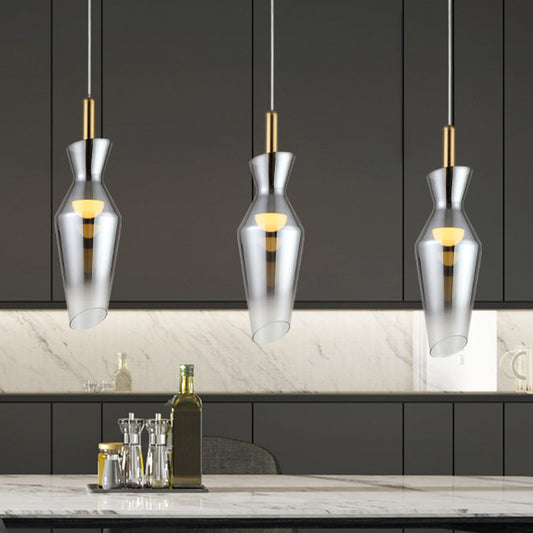 Smoke Gray Glass LED Pendant Lamp - Modernist Urn Shape Hanging Light Kit for Dining Room