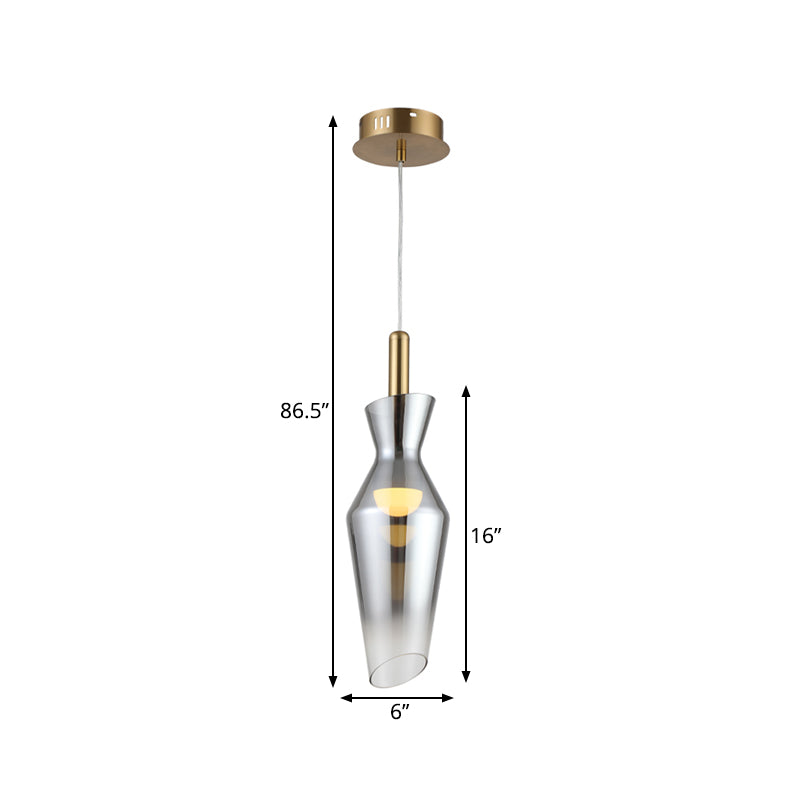 Smoke Gray Glass Modern Hanging Led Pendant Lamp For Dining Room