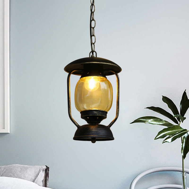 Lampe suspendue en métal laiton/bronze côtier avec verre jaune - Luminaire de plafond pour couloir au kérosène