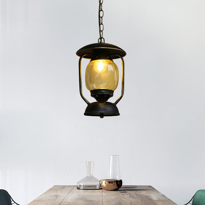Lampe suspendue en métal laiton/bronze côtier avec verre jaune - Luminaire de plafond pour couloir au kérosène