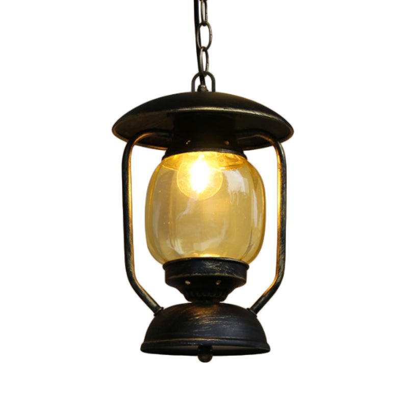 Lampe suspendue en métal laiton/bronze côtier avec verre jaune - Luminaire de plafond pour couloir au kérosène