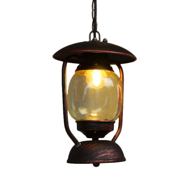 Lampe suspendue en métal laiton/bronze côtier avec verre jaune - Luminaire de plafond pour couloir au kérosène