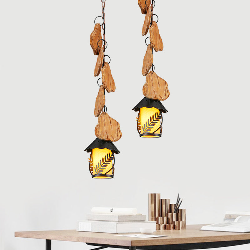 Lampe à suspension moderne pour salle à manger au kérosène – Tissu blanc d'usine/verre transparent – ​​Éclairage vers le bas en bois noir à 1 ampoule