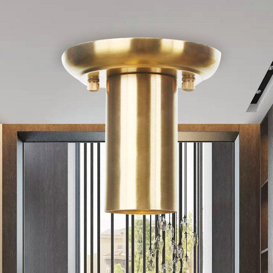 Gold Finish Metal Tubular Industrial Ceiling Flush Mount with 1 Head, Ideal for Foyer Lighting