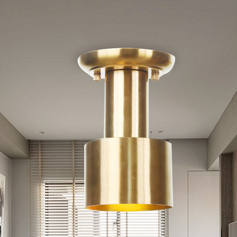 Gold Finish Metal Tubular Industrial Ceiling Flush Mount with 1 Head, Ideal for Foyer Lighting