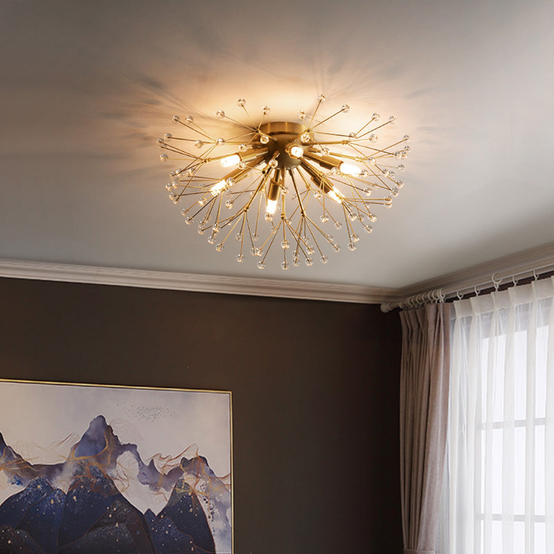 Modernist Metallic Dandelion Flushmount Light in Brass with 3/4/6 Bulbs
