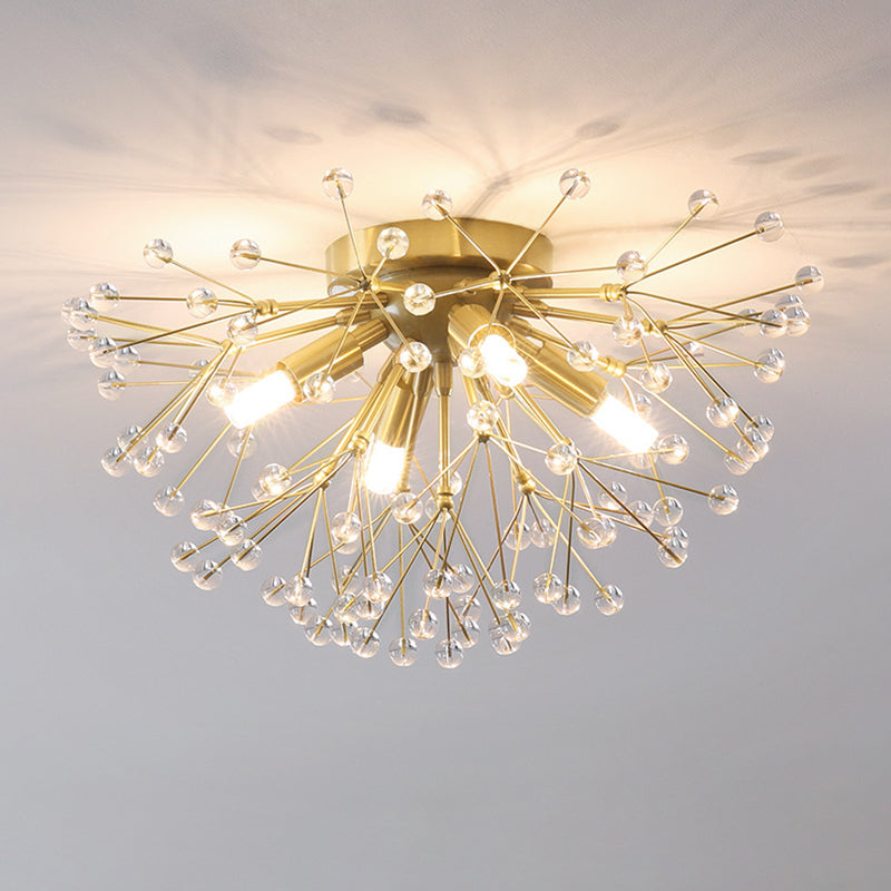 Modernist Metallic Dandelion Flushmount Light in Brass with 3/4/6 Bulbs