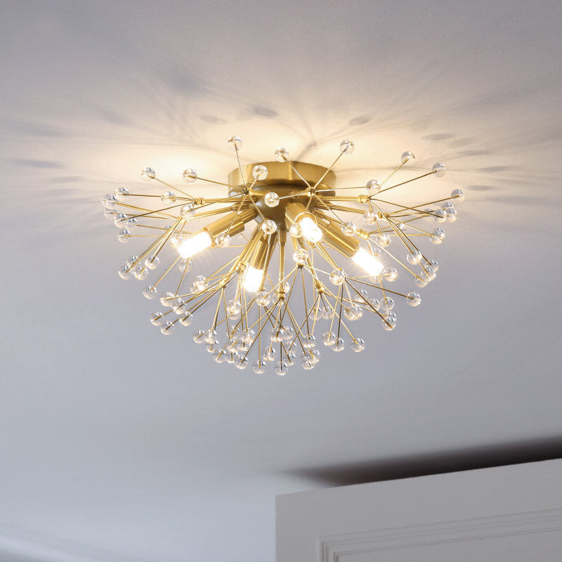 Modernist Metallic Dandelion Flushmount Light in Brass with 3/4/6 Bulbs