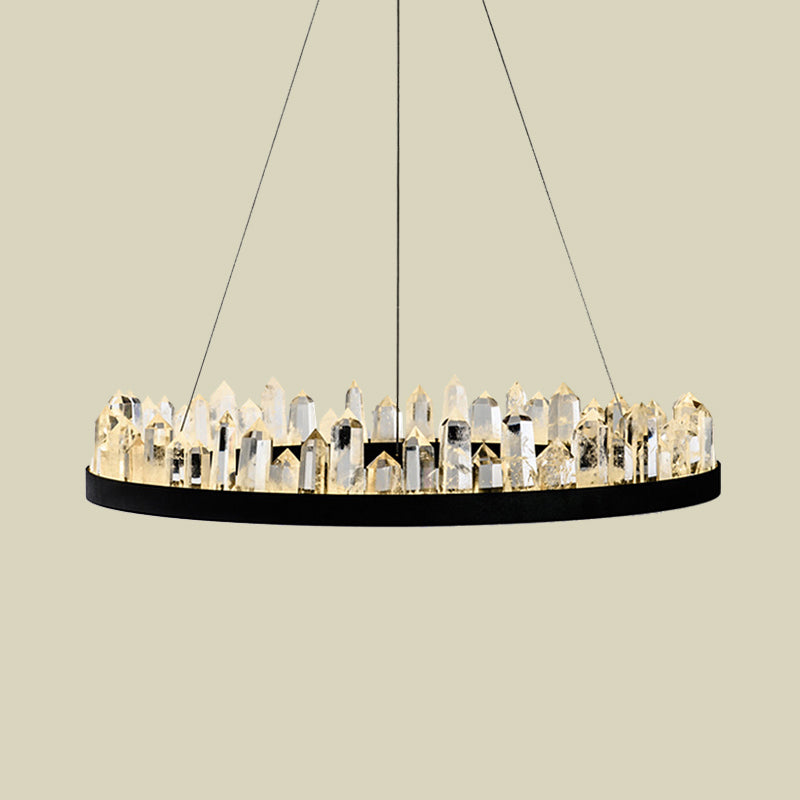 Minimalist Led Crystal Ring Ceiling Pendant Light In Black For Living Room