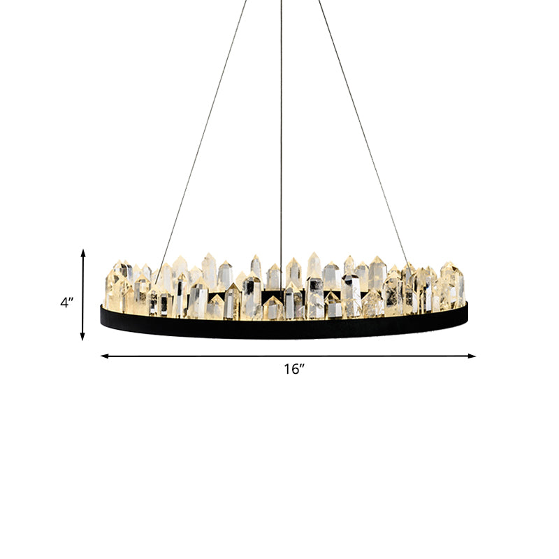 Minimalist Black Crystal Ring LED Ceiling Pendant Light Kit - Ideal for Living Room
