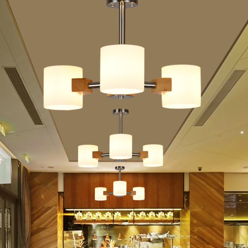 Modern Chrome Semi Flush Ceiling Lamp with White Glass - 2/3 Lights - Living Room Lighting