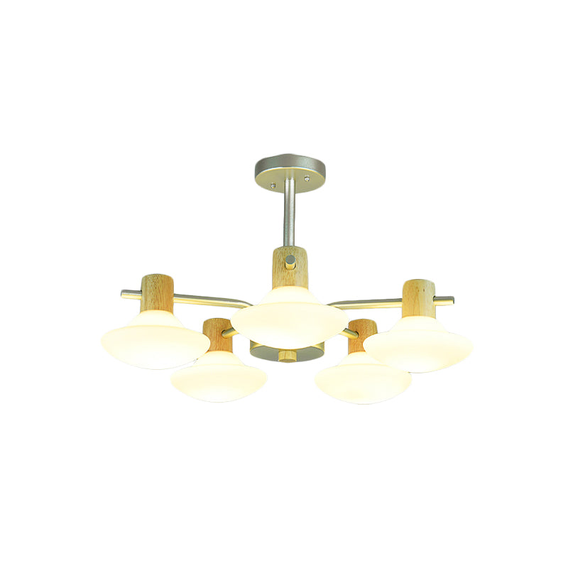 Plafonnier semi-encastré moderne en forme de champignon avec verre givré opale, finition bois - Tête 5/6 pour chambre à coucher