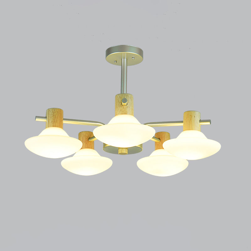 Plafonnier semi-encastré moderne en forme de champignon avec verre givré opale, finition bois - Tête 5/6 pour chambre à coucher