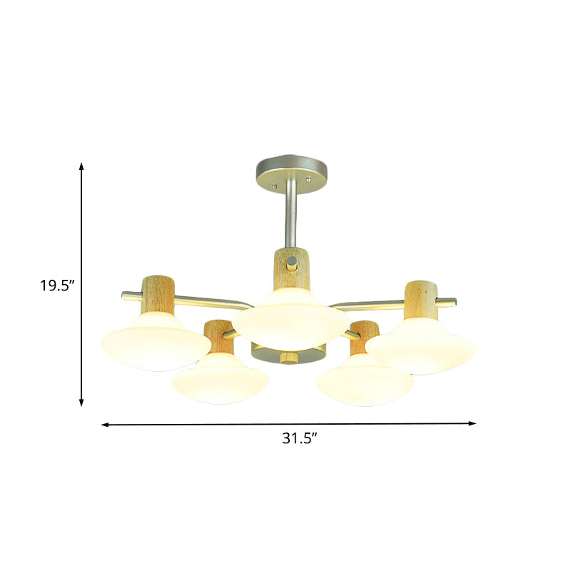 Plafonnier semi-encastré moderne en forme de champignon avec verre givré opale, finition bois - Tête 5/6 pour chambre à coucher