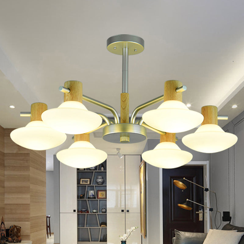 Plafonnier semi-encastré moderne en forme de champignon avec verre givré opale, finition bois - Tête 5/6 pour chambre à coucher