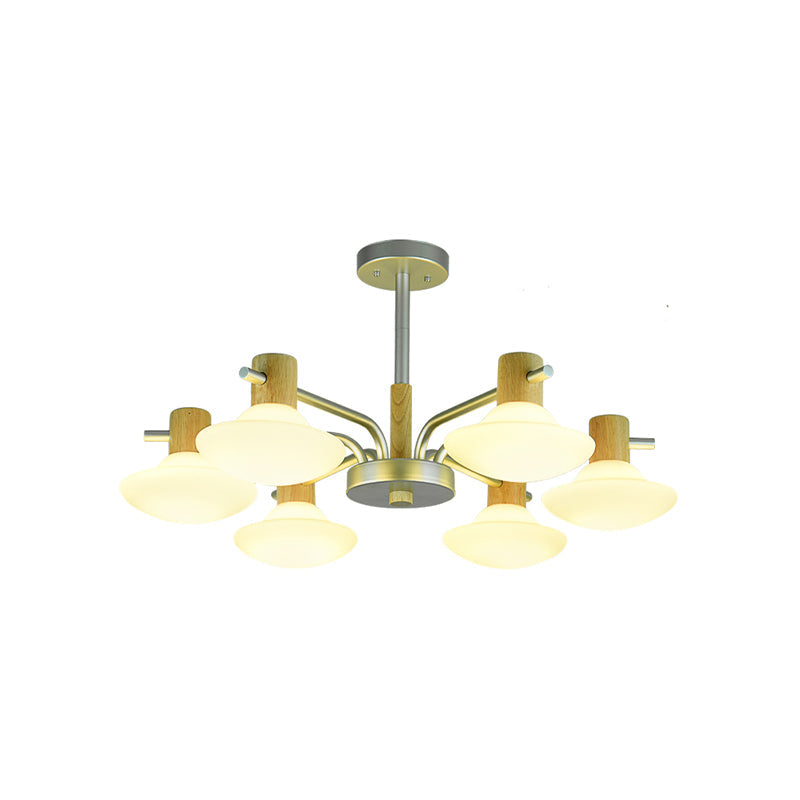 Plafonnier semi-encastré moderne en forme de champignon avec verre givré opale, finition bois - Tête 5/6 pour chambre à coucher