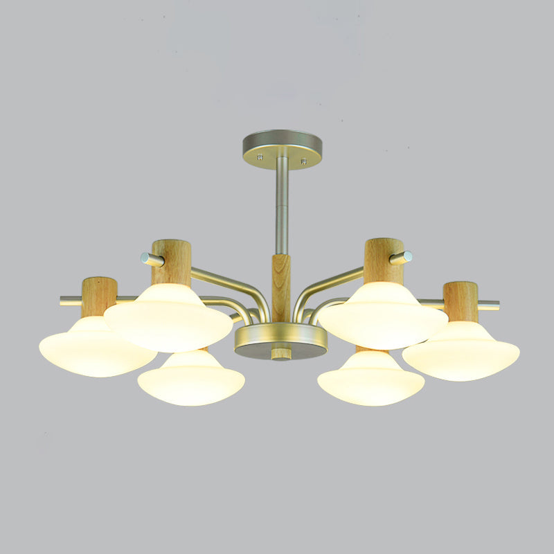 Plafonnier semi-encastré moderne en forme de champignon avec verre givré opale, finition bois - Tête 5/6 pour chambre à coucher