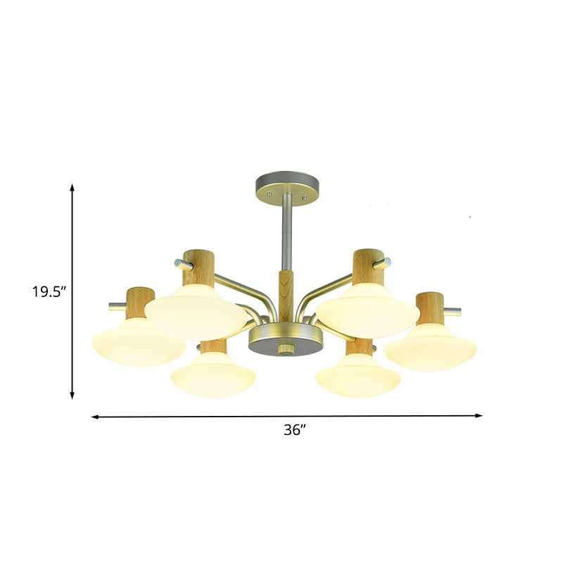 Plafonnier semi-encastré moderne en forme de champignon avec verre givré opale, finition bois - Tête 5/6 pour chambre à coucher