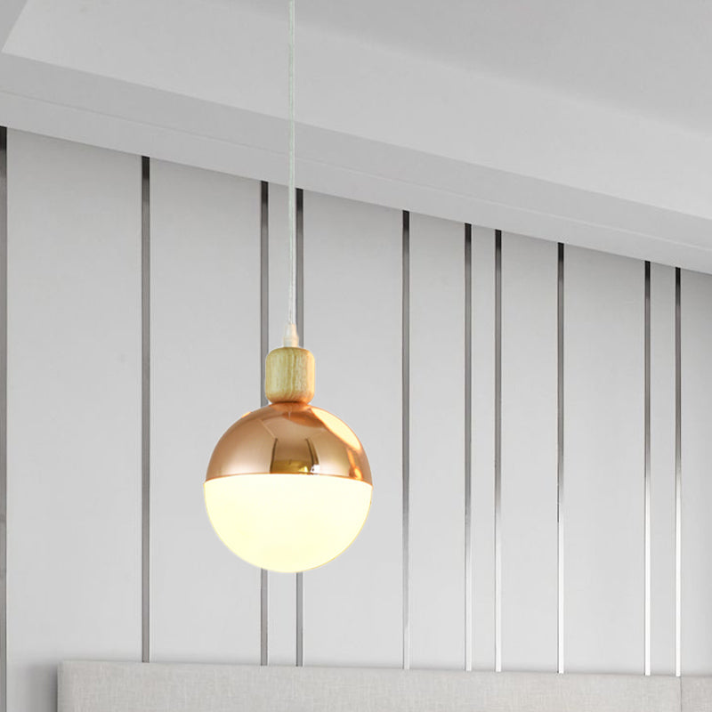 Modern Gold Pendant Lamp – Opal Glass Sphere Design for Bedside Lighting
