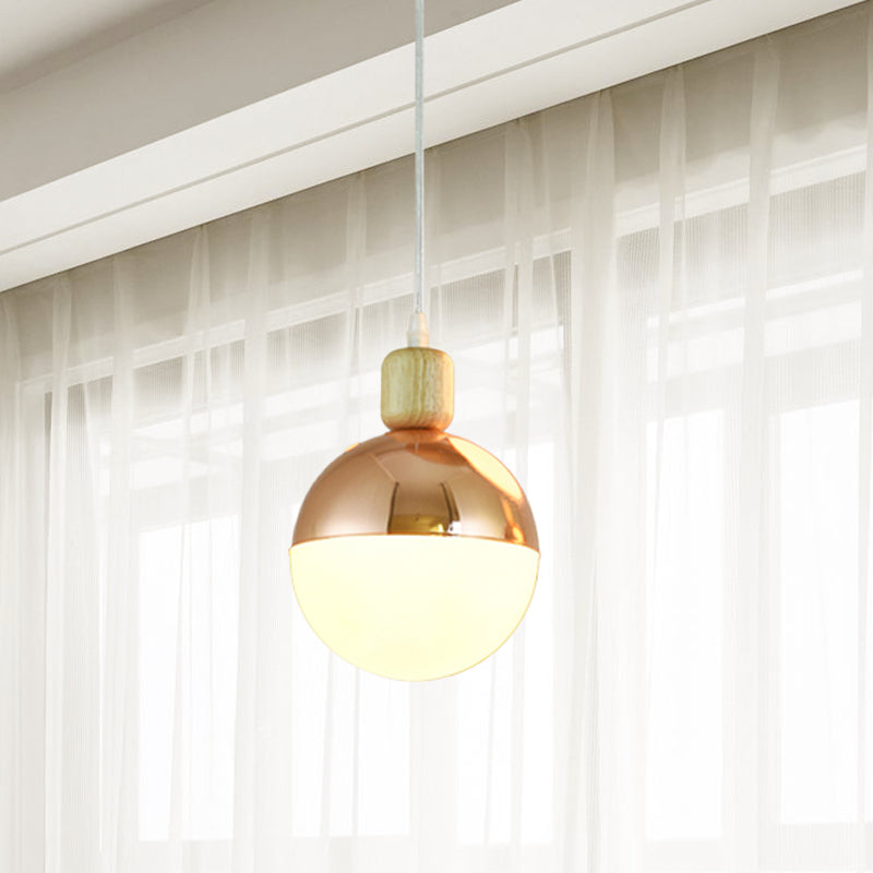 Modern Gold Pendant Lamp – Opal Glass Sphere Design for Bedside Lighting