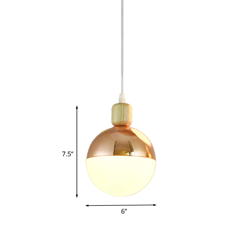 Modern Gold Pendant Lamp – Opal Glass Sphere Design for Bedside Lighting