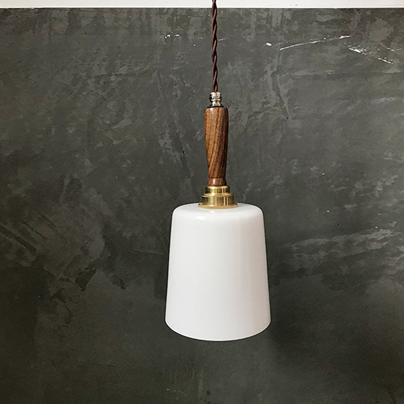 Vintage Milk White Glass Bell Hanging Light Kit - Brown Ceiling Suspension Lamp with 1 Bulb