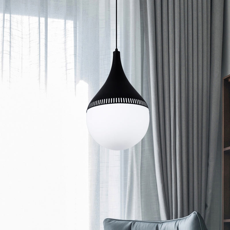 Modern Cream Glass Teardrop Ceiling Light With Black Corridor Pendant