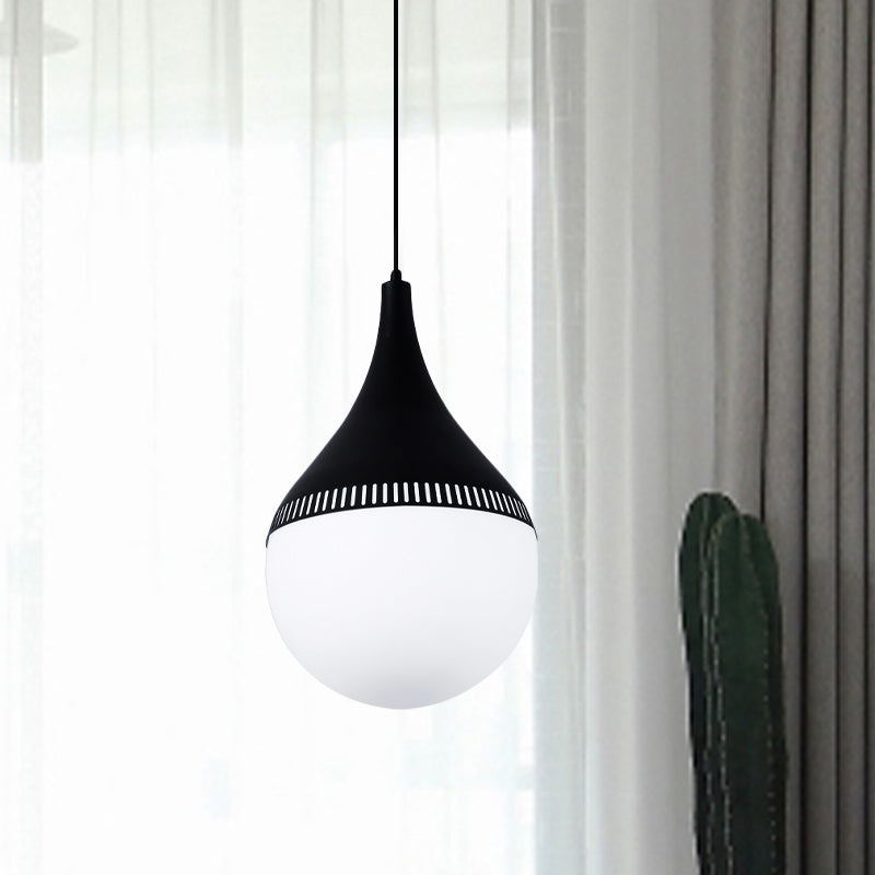 Modern Teardrop Ceiling Light - Cream Glass Pendant Lamp in Black
