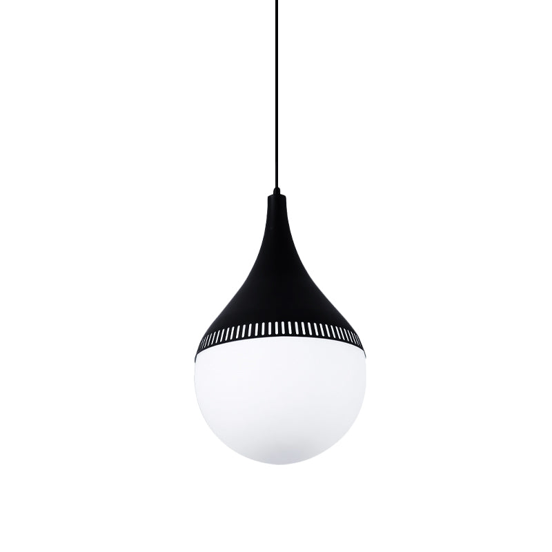 Modern Teardrop Ceiling Light - Cream Glass Pendant Lamp in Black